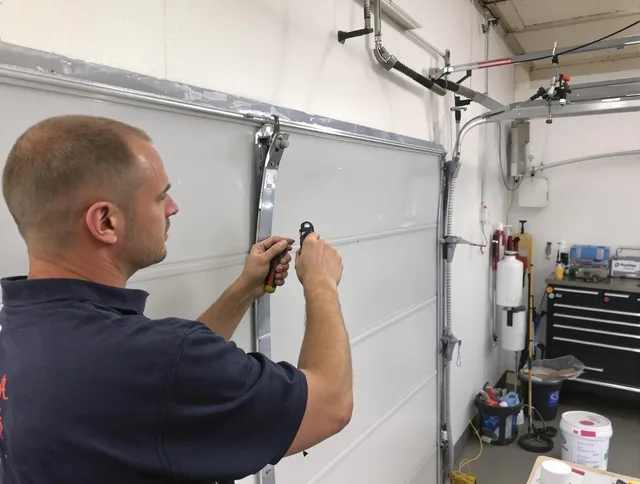 Before and after garage door dent repair by Tega Cay Garage Door Repair in Tega Cay
