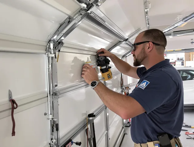 Tega Cay Garage Door Repair technician quieting a noisy garage door in Tega Cay