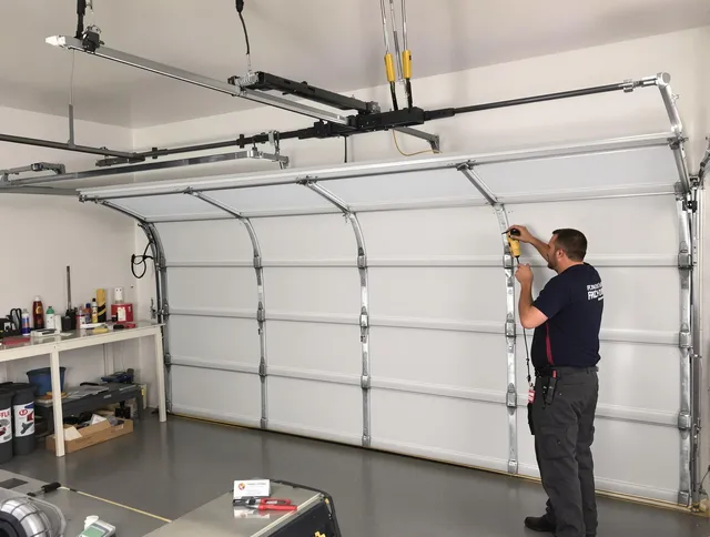 Tega Cay Garage Door Repair certified technician performing overhead door system repair in Tega Cay