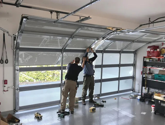Tega Cay Garage Door Repair expert performing precise panel replacement on Tega Cay garage door